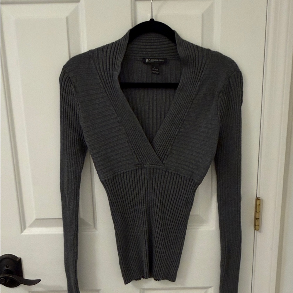 INC International Concepts Gray Ribbed Sweater Top
